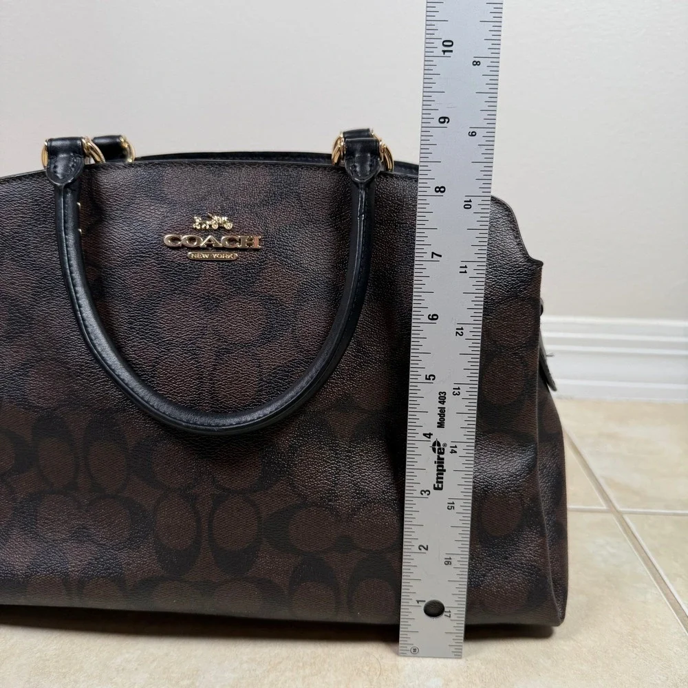 Coach Lillie Carryall Brown Black Signature Monogram Canvas Satchel F2177-91495